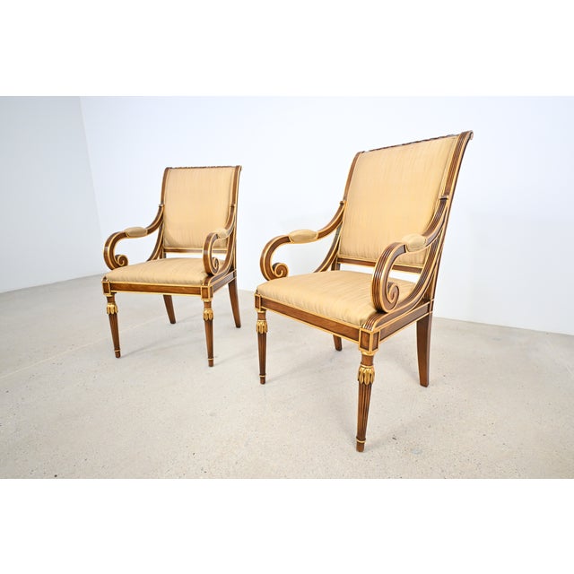 French Karges Furniture Louis XVI–Style Dining Armchairs With Gilt Accents – Pair For Sale - Image 3 of 17