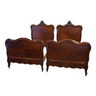 Late 19th-Century Pair of Matching French Single Mahogany Beds For Sale