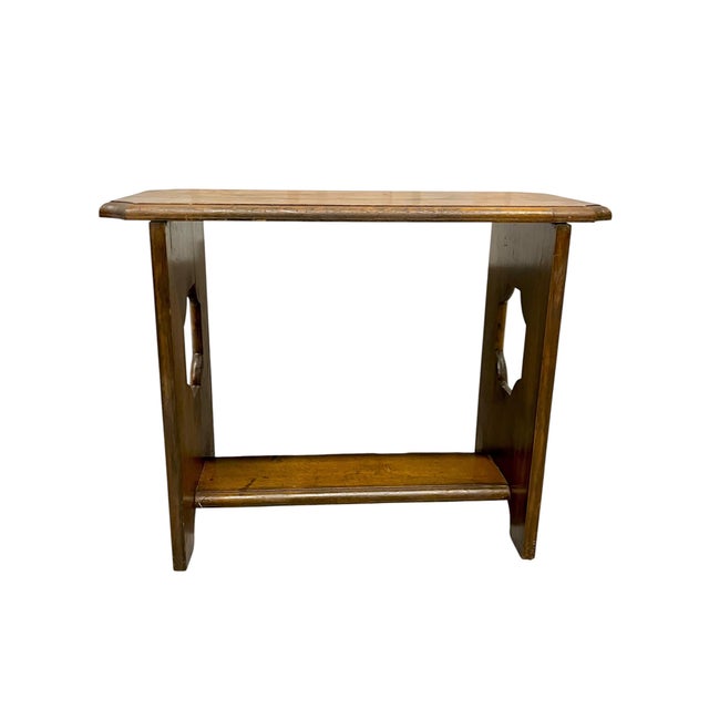 A charming vintage Arts & Crafts–style bench with a wonderfully rustic, handcrafted character. Constructed in warm honey-...