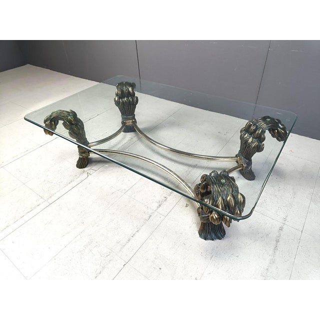 Metal Vintage Brass Flower Coffee Table, 1970s For Sale - Image 7 of 12