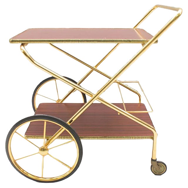 Vintage Hollywood Regency Gold-Colored Mahogany Trolley, 1960s For Sale