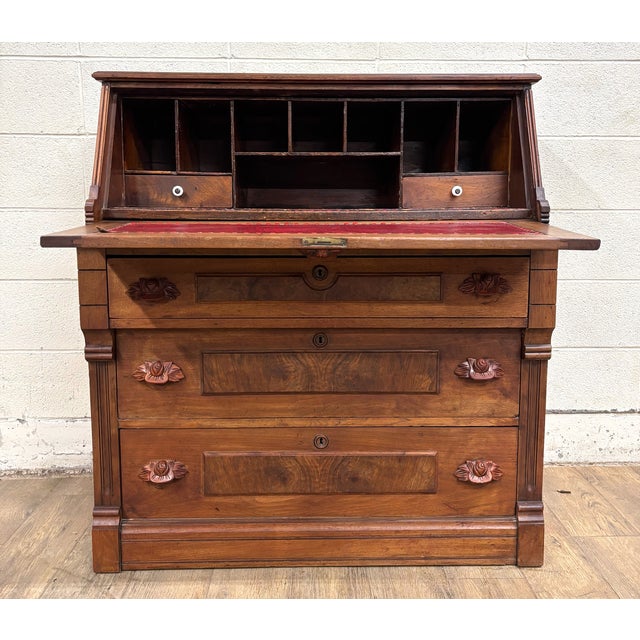 Wood Antique Victorian Eastlake Secretary Desk Chest of Drawers For Sale - Image 7 of 17