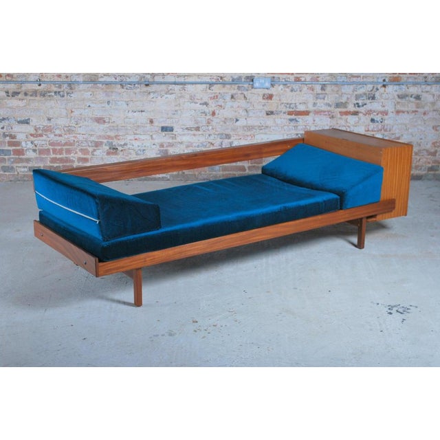 Mid-Century Teak Daybed with Teal Velvet Cushions, 1960s For Sale - Image 4 of 13