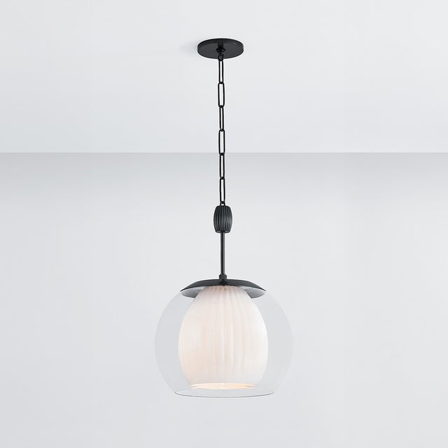 Contemporary Hudson Valley Lighting Clementon 17 in. 1 Light Pendant in Distressed Bronze Finish For Sale - Image 3 of 6