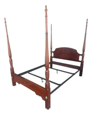 Queen Size Cherry Wood Rice Bed - Vintage Late 20th Century - Made in the United States - 65" X 88" X 84"