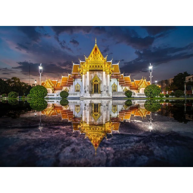Songphol Thesakit, Benchamabophit Temple, the Night and Reflection of the Splendid Art of Thailand That Tourists Like, Photographic Paper For Sale