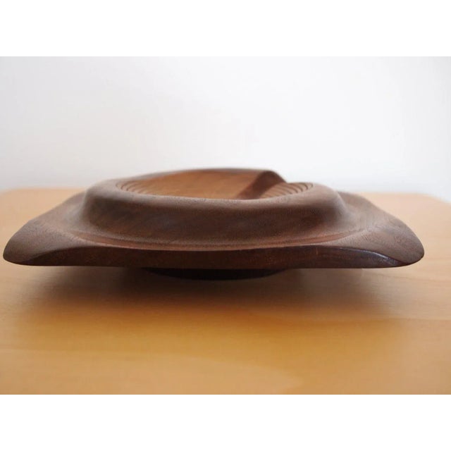 Vintage Hand-Carved Turned Walnut Wood Bowl For Sale - Image 4 of 6