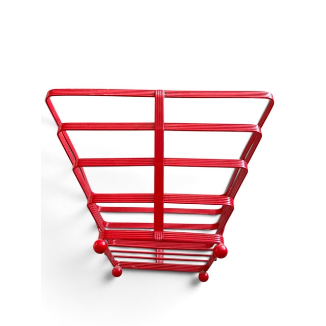Mid-Century Modern Vintage Red Atomic Wire Basket | Geometric Mid-Century Modern Storage | Taiwan For Sale - Image 3 of 5