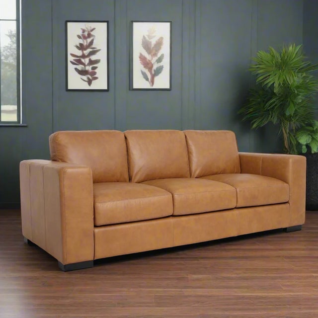 Tan Argento Top Grain Leather Sofa in Tan For Sale - Image 8 of 11