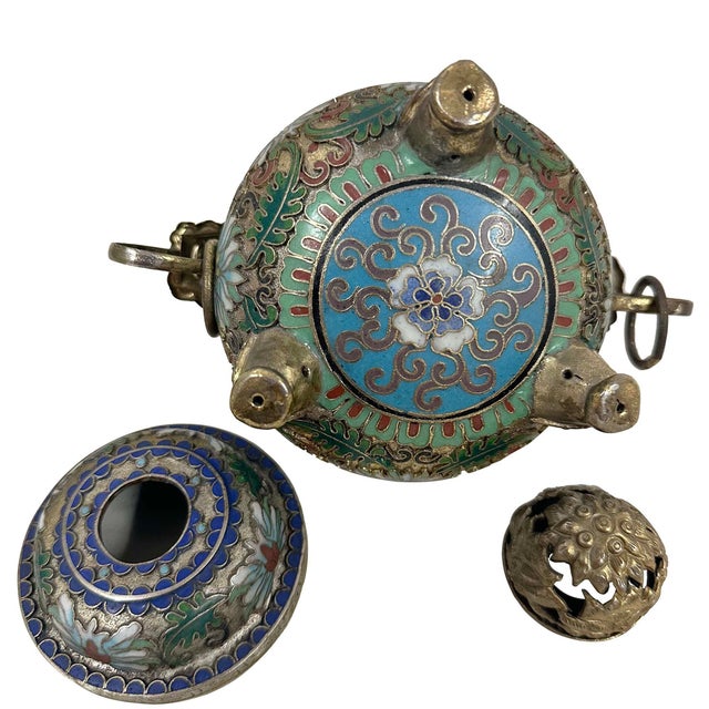 Early 20th Century Antique Chinese Cloisonné Enamel Tripod Censer For Sale - Image 10 of 10