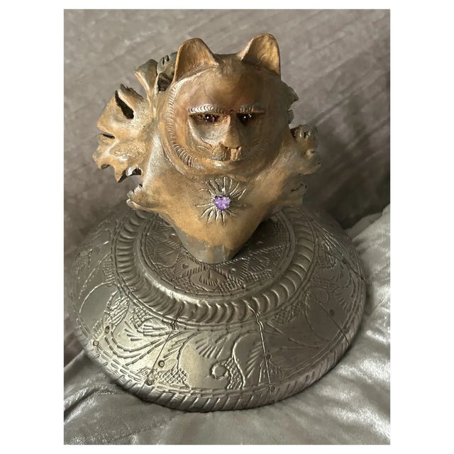 Gothic Ooak Carved Lion/Natural Gems/Antique Jaipur Box For Sale - Image 3 of 6