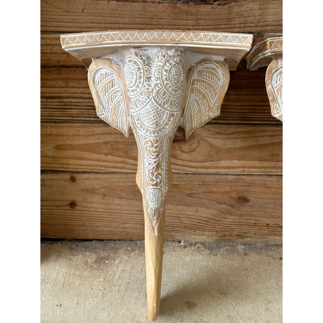 Gampel-Stoll Vintage Regency Sculptural Elephant Carved Wood Wall Bracket Shelves-Pair For Sale - Image 4 of 12