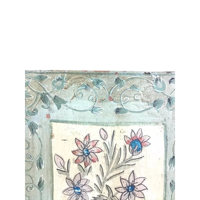 Mid 20th Century Vintage Artisan Hand Painted Green Floral Old World Terracotta Clay Square Tile For Sale - Image 5 of 10