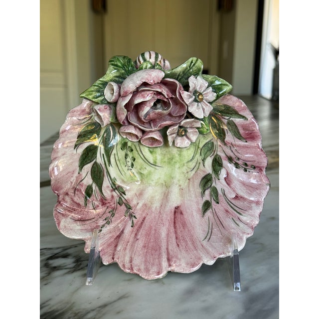 Mid 20th Century LastChance!Hand Painted Floral Shell Motif Trompe L’Oleil Trinket Tray or Vide Poche - California For Sale - Image 5 of 8