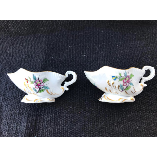 Rare Herend Hungary pair of individual porcelain sauce boats. Excellent used condition with no chips or cracks. Exuberant...