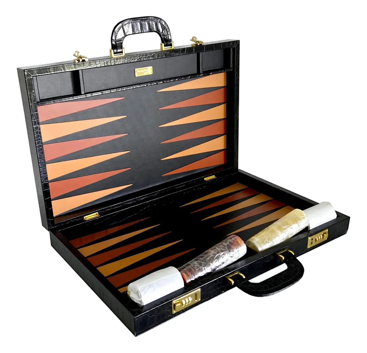 Renzo Romagnoli Black Crocodile Embossed Leather Backgammon Set