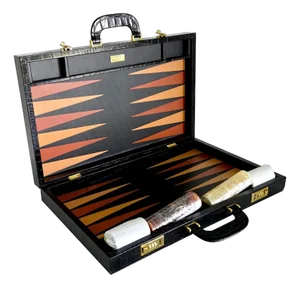 Renzo Romagnoli Black Crocodile Embossed Leather Backgammon Set, Complete Set
