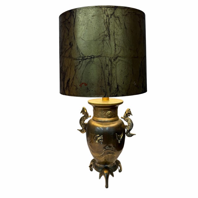 Vintage Chinoiserie Dragon Handle Table Lamp For Sale - Image 4 of 12