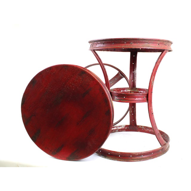 Metal Side Table Round Dark Red Hint of Black Vintage For Sale - Image 7 of 9