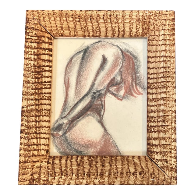 1950’s Original Female Nude Pastel Drawing Painted Grainwood Frame For Sale