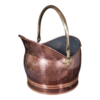 Antique Hand Finished Coal Scuttle, English, Copper, Brass, Fireside, Victorian For Sale