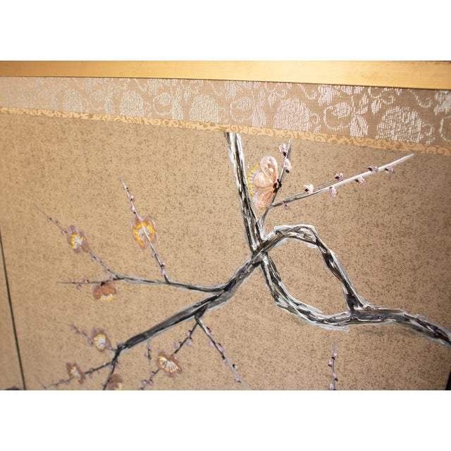 Showa Era C. 1970s Japanese Maki-E Byobu Screen "Blossoming Sakura and Asters" For Sale - Image 12 of 18