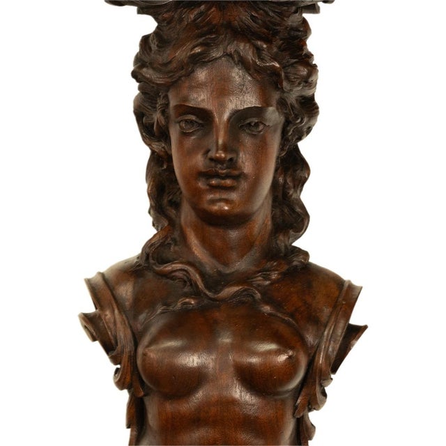 Antique 19thC Italian Carved Walnut Renaissance Revival Pair Caryatid Brackets, Circa 1850 For Sale - Image 11 of 15