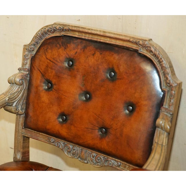 Early 19th Century Antique William IV Chesterfield Oak & Brown Leather Desk Chair, 1830s For Sale - Image 5 of 18