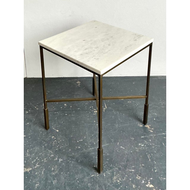 Metal Vintage Boho Mecox Stone Top Side Table For Sale - Image 7 of 12