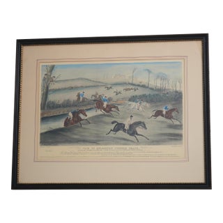 Vintage Hand Painted Horse Racing Engraving Etching For Sale
