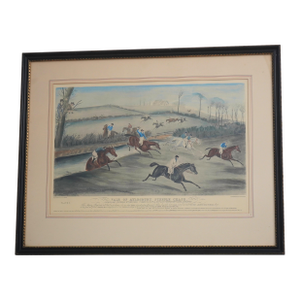 Vintage Hand Painted Horse Racing Engraving Etching