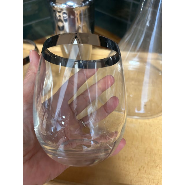 Beautiful MCM barware includes 5 glasses with matching carafe , shaker and wood tray . Tray is solid maple with chrome...