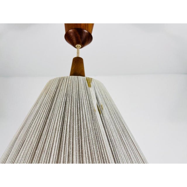 Mid-Century Teak and Cord Shade Hanging Lamp attributed to Temde, 1960 For Sale - Image 11 of 17