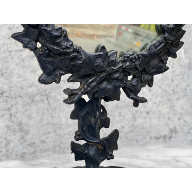 Metal Vintage Victorian Cast Iron Grape Vine Motif Vanity Table Mirror For Sale - Image 7 of 8