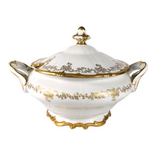 1940s Weimar Large White and Gold Soup Tureen With Lid For Sale