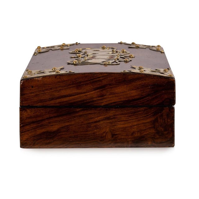 Victorian Walnut & Brass Card Games Box, 1890s For Sale - Image 4 of 18