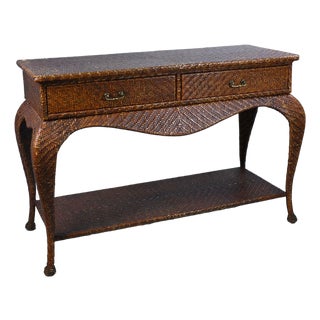Late 20th Century Wrapped Rattan Ming Style Credenza For Sale