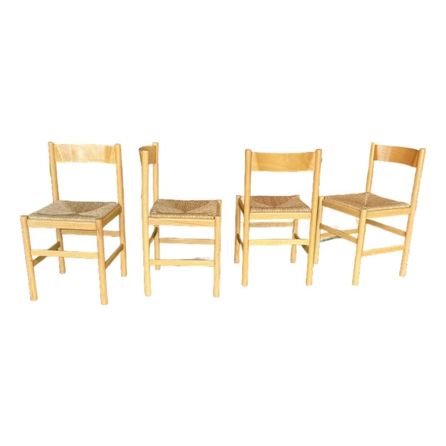 Italian Hank Lowenstein Style Beech and Rush Dining Chairs For Sale