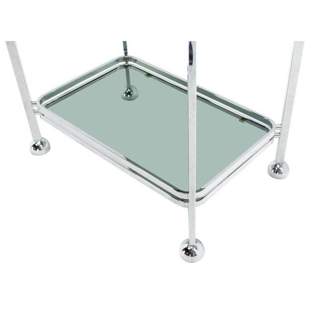Chrome Tinted Smoked Glass Rolling Tea Cart with Concealed Wheels For Sale - Image 6 of 7
