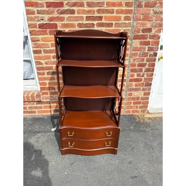 Wood Vintage Chippendale Carved Mahogany Fretwork Open Bookcase / Bookshelf For Sale - Image 7 of 14