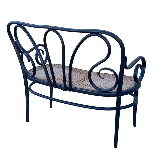 1865 Vienna Secession Scrolling Bentwood & Caine Settee Bench byThonet For Sale - Image 4 of 9