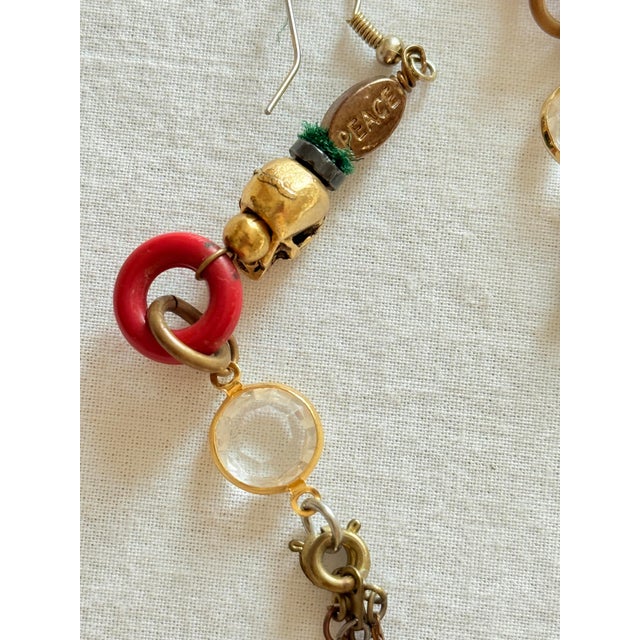 Vintage 1990s Gothic Tribal Brass Skull Shoulder Duster Earrings, Pair For Sale - Image 10 of 14