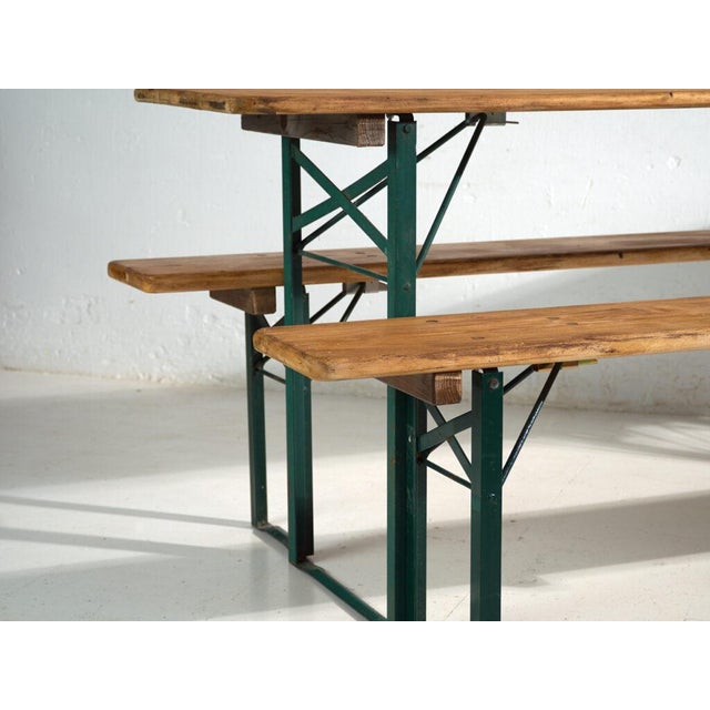 Industrial Antique Beer Garden Table and Benches, Germany, 1960, Set of 3 For Sale - Image 3 of 9