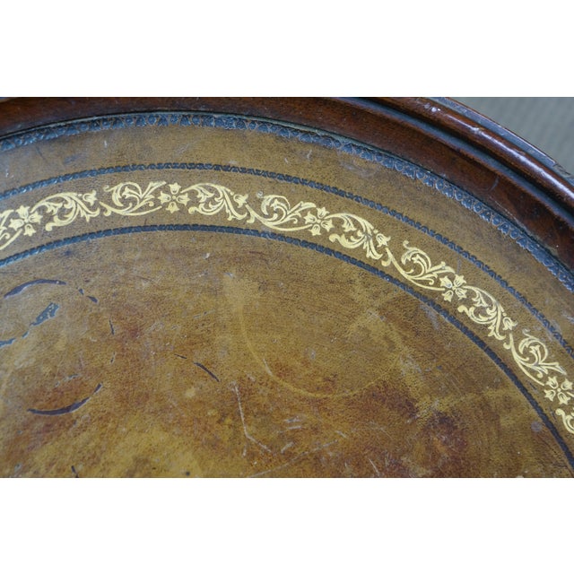 Antique Fine Arts Furniture Mahogany Leather Top Pedestal Table Plant Stand 21" For Sale - Image 6 of 14