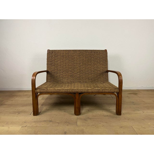 Curved Wood and Woven Rope Sofa Bench by Augusto Romano, 1940s For Sale - Image 9 of 9