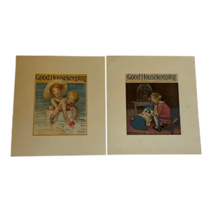 Pair of Original Antique Offset Lithograph Prints of Good Housekeeping Covers From 1932