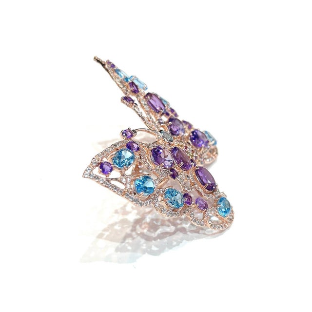 Bochic "Capri" Amethyst & Blue Topaz Butterfly Ring Set In 18K Gold & Silver For Sale - Image 12 of 18