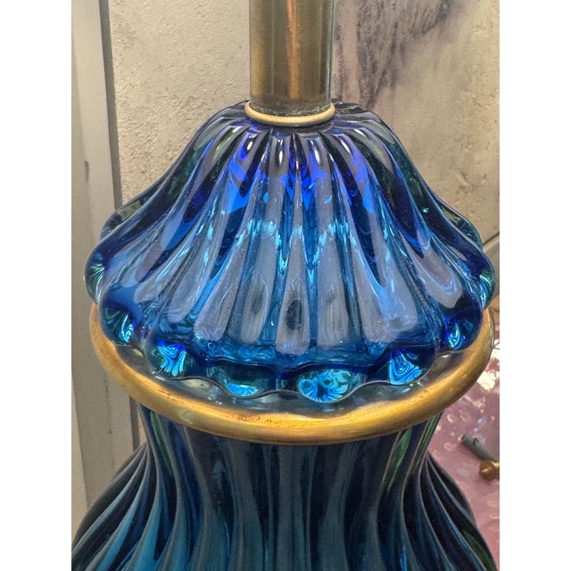 Marbro Vintage Murano Glass Table Lamps – Blue For Sale - Image 10 of 12