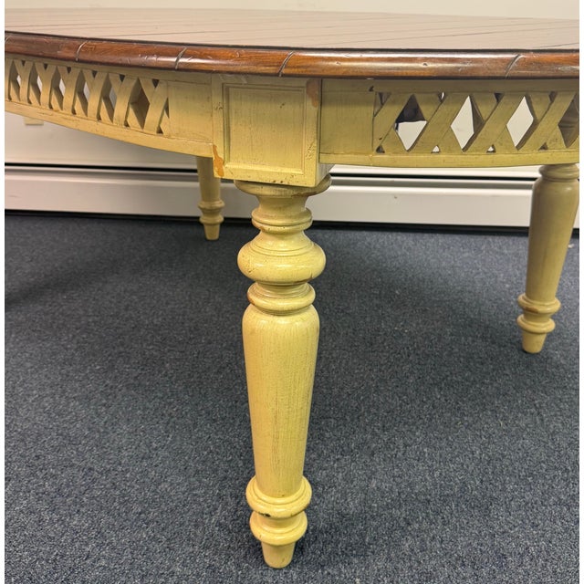 1990s Hooker Furniture Rustic Farmhouse Painted Dining Table With 2 Leaves For Sale - Image 5 of 12