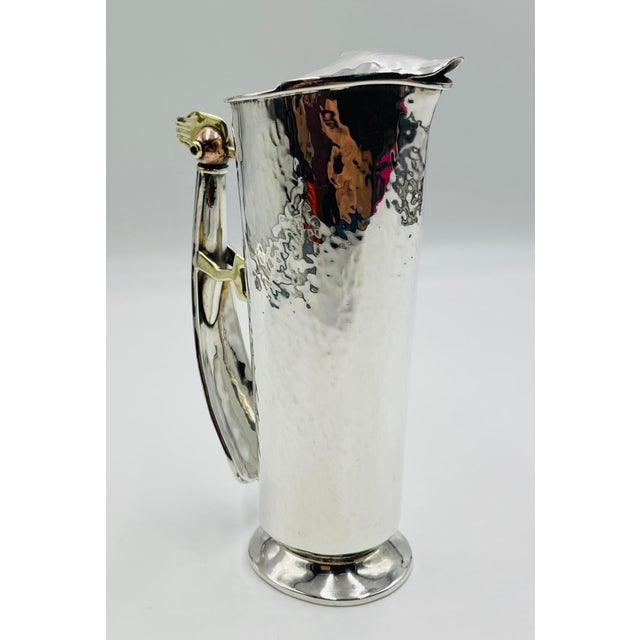 Mid-Century Modern 1960s Los Castillo Silver-Plated Pitcher With Lapis Bird Handle, Taxco For Sale - Image 3 of 16